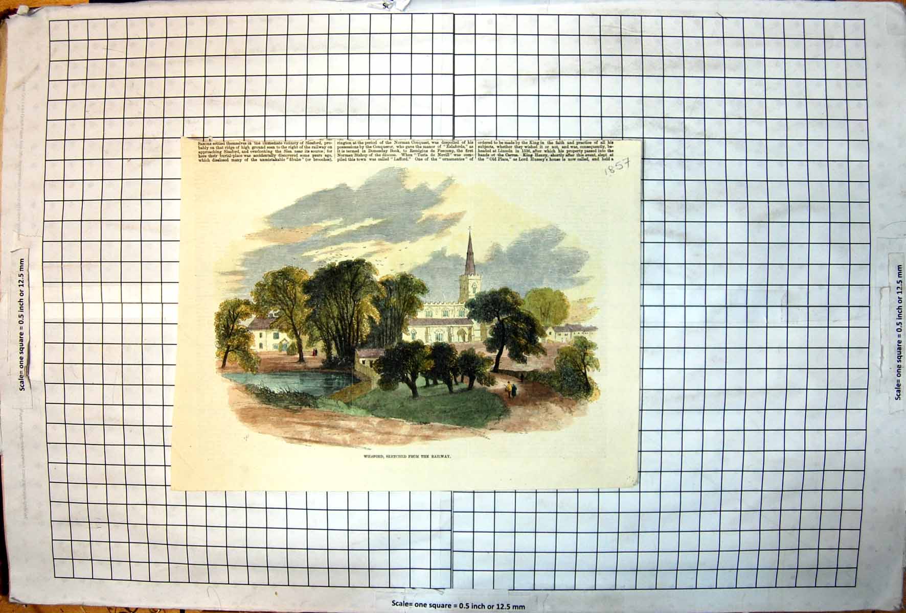 Antique Print Wilsford Sketched From Railway Church Buildings Houses Trees