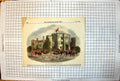 Antique Old Print Hunting Meet Hever Castle Hounds Horses Riders Flag 1855 19th