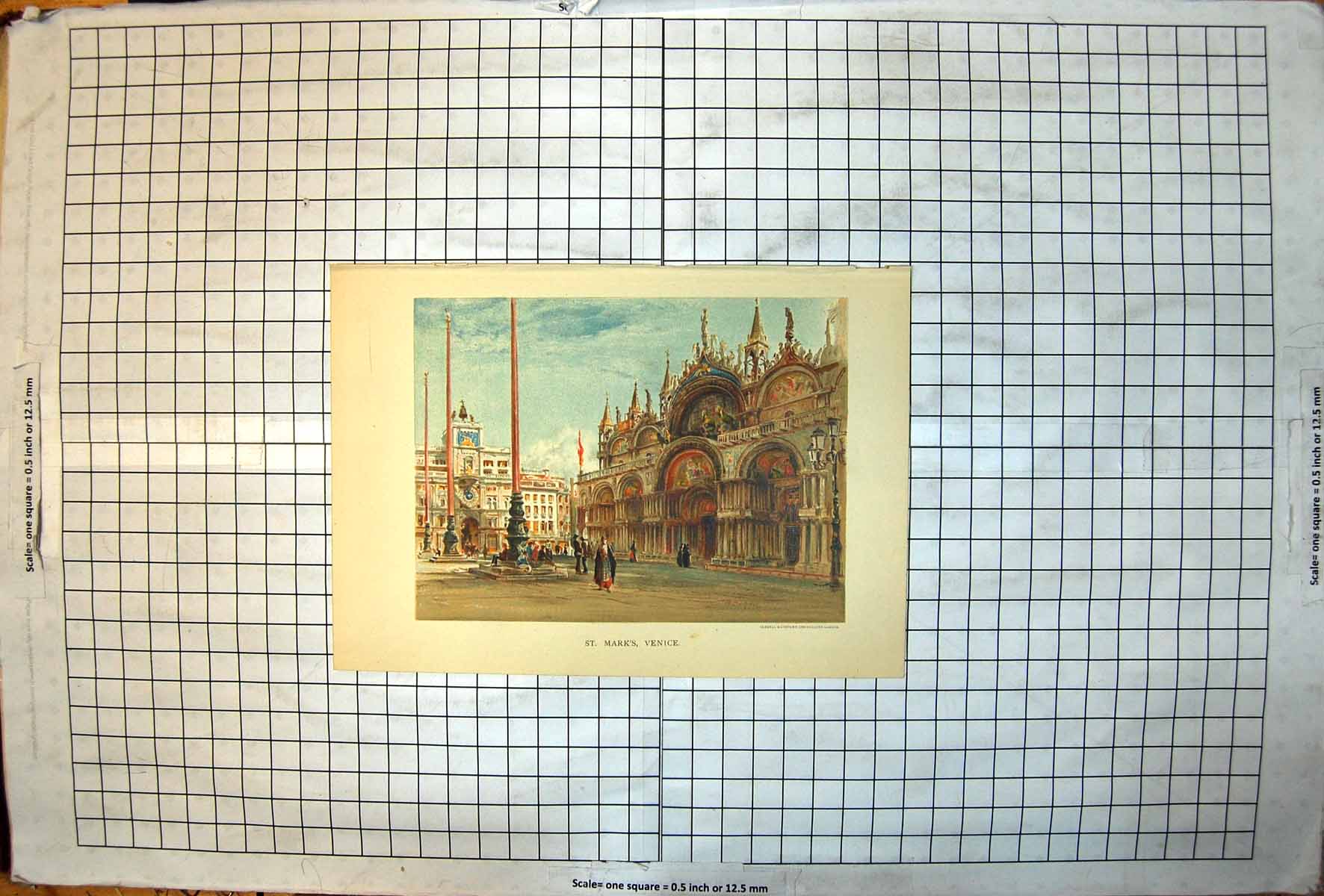 Antique Old Print St Mark'S Venice Statuary Columns Decoartive Square People