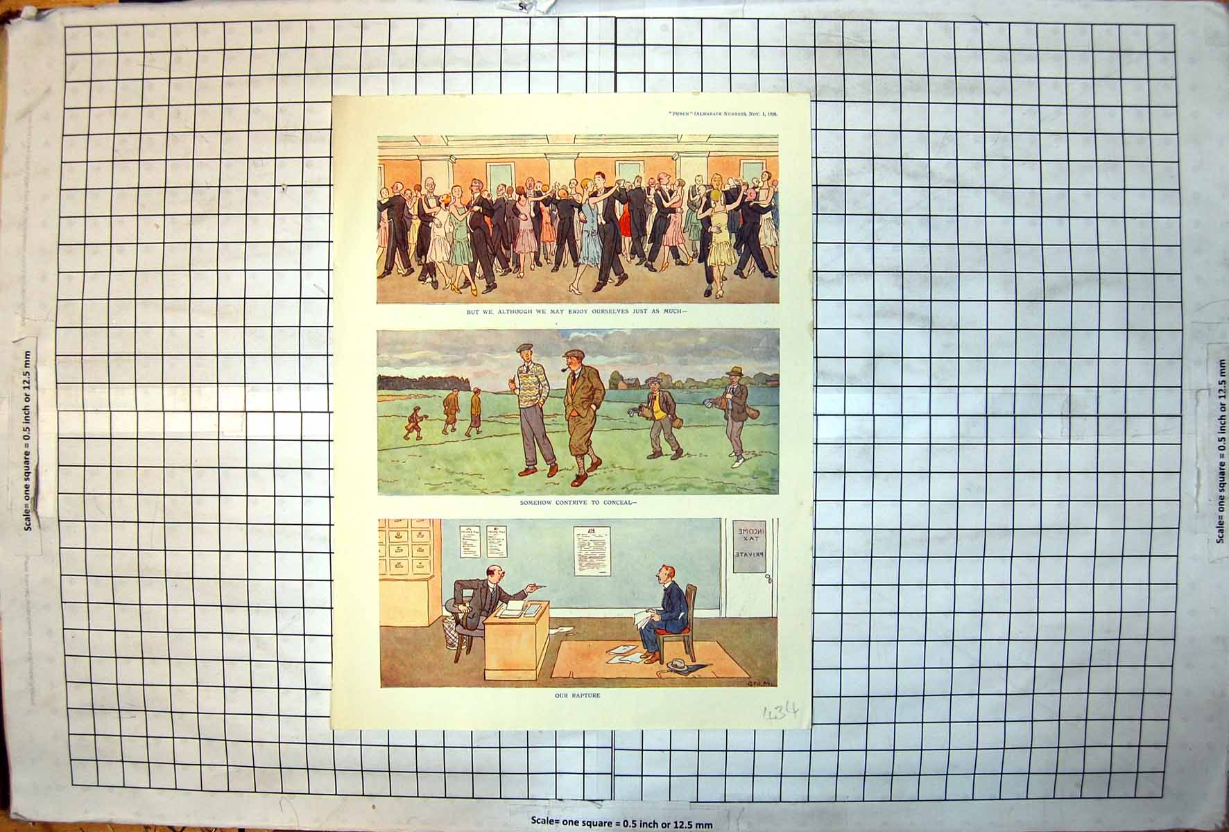 Antique Old Print Dance Scene Golf Course Punch Cartoon Eh Shephard Poem 1926
