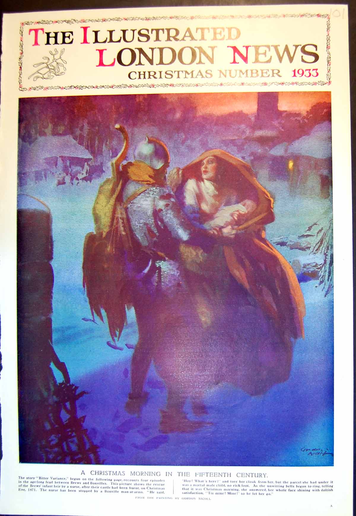 Antique Print Christmas Morning Fifteenth Century Rescue Brews Infant 1933 20th