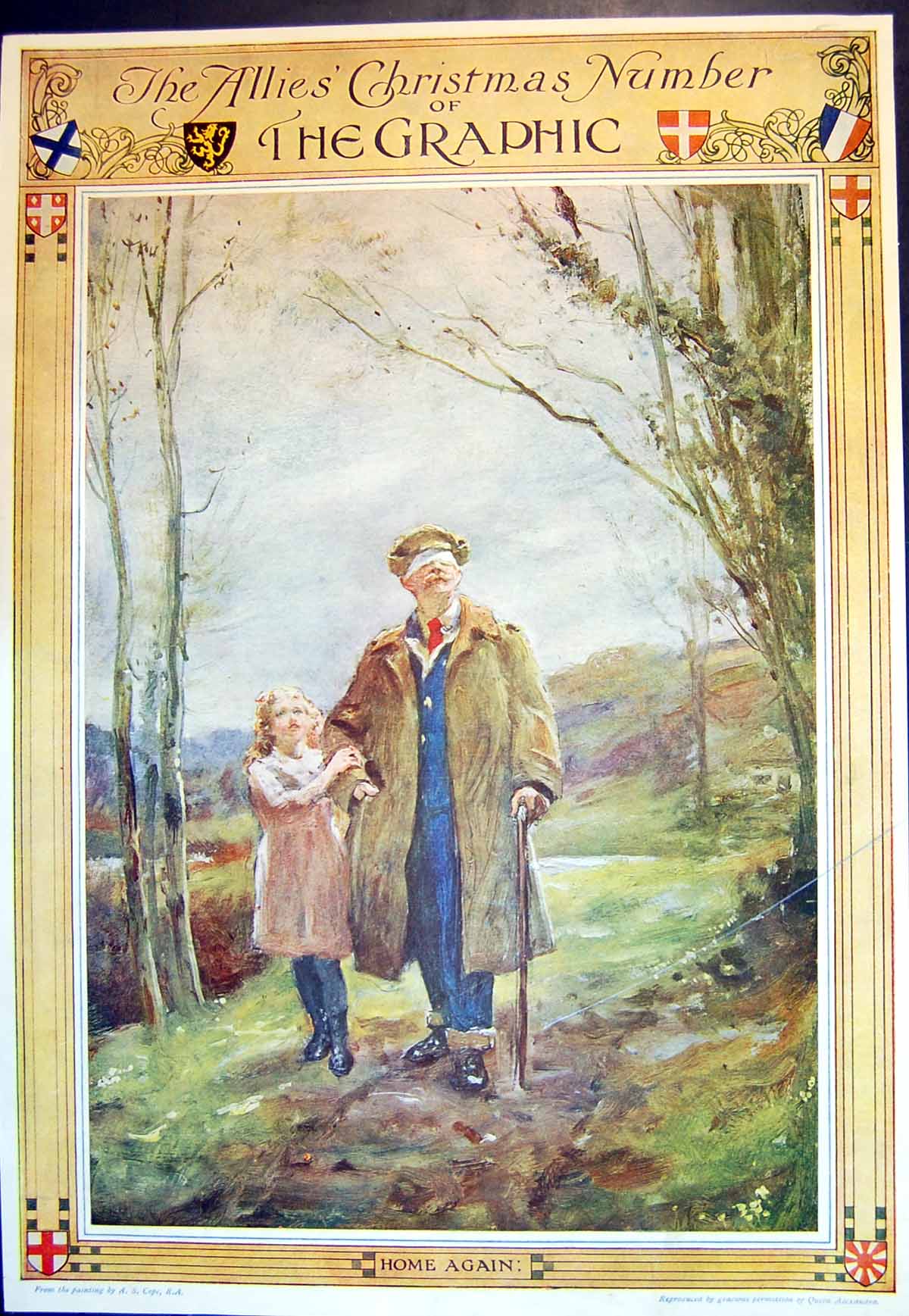 Old Print Home Again Painting As Cope Girl Leads Sier Eyes Banadaged 191 20th