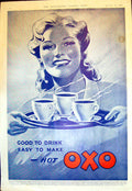 Old Print Advert Oxo Good Drink Easy Make Hot Oxo Woman Carrying Cups1914 20th