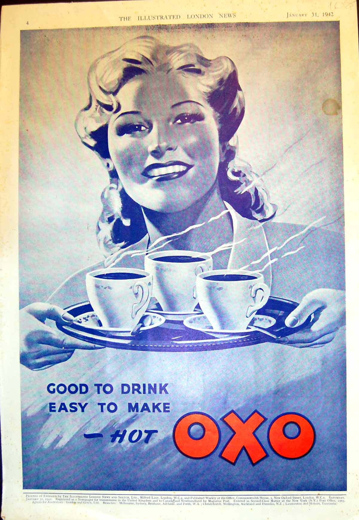 Old Print Advert Oxo Good Drink Easy Make Hot Oxo Woman Carrying Cups1914 20th