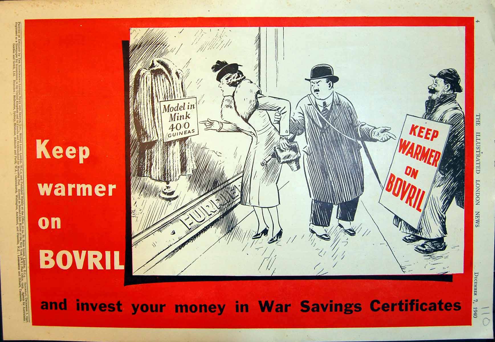 Old Advert Bovril Keep Warmer On Bovril Invest Savings Certificates19 20th