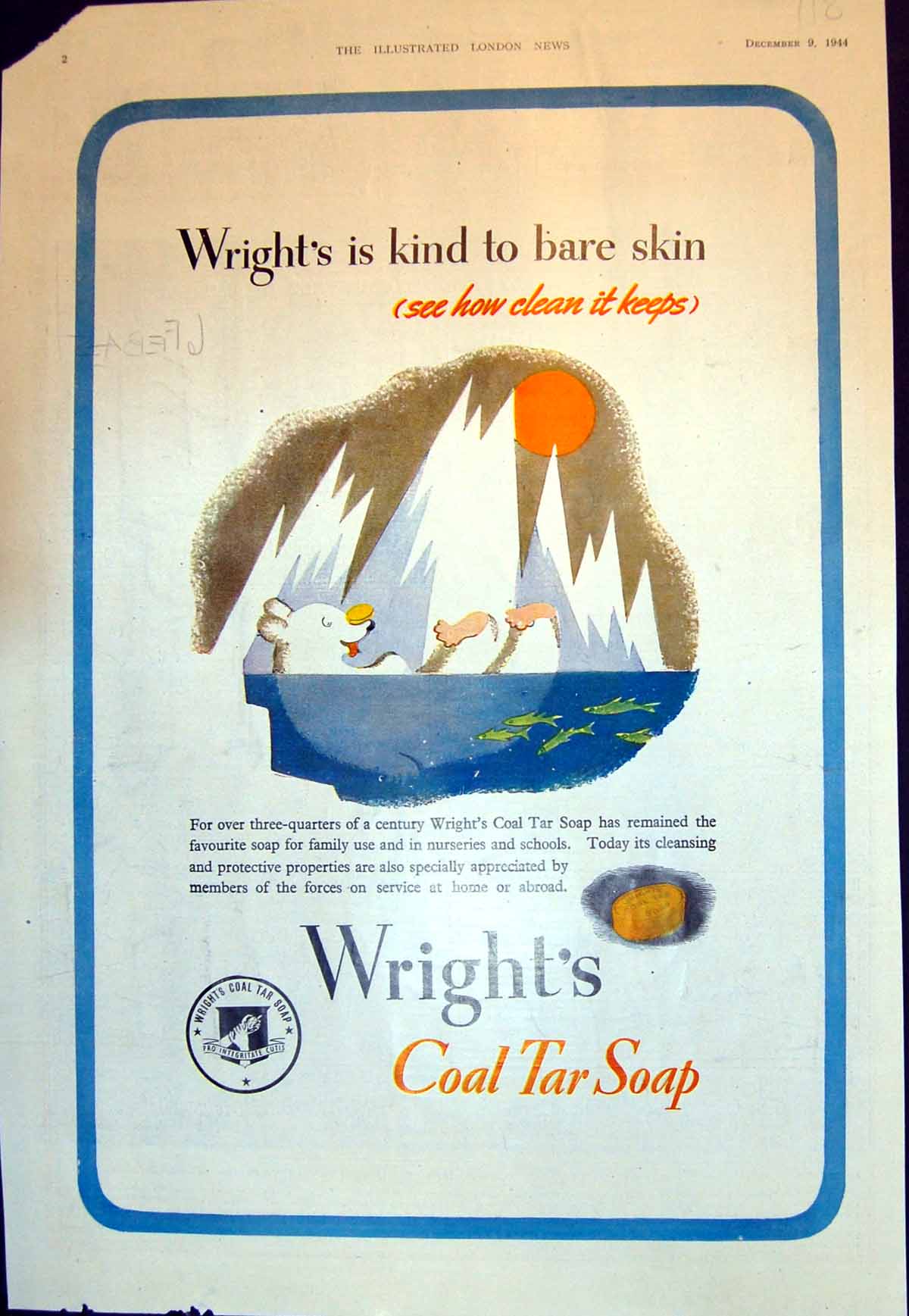 Old Wrights Coal Tar Soap See How Clean It Keeps Kind Bare Skin 1944 20th