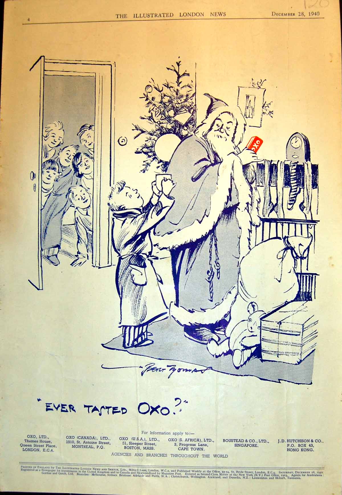 Antique Print Ever Tasted Oxo Santa Delivering Toys Children Oxo Sack 1940 20th