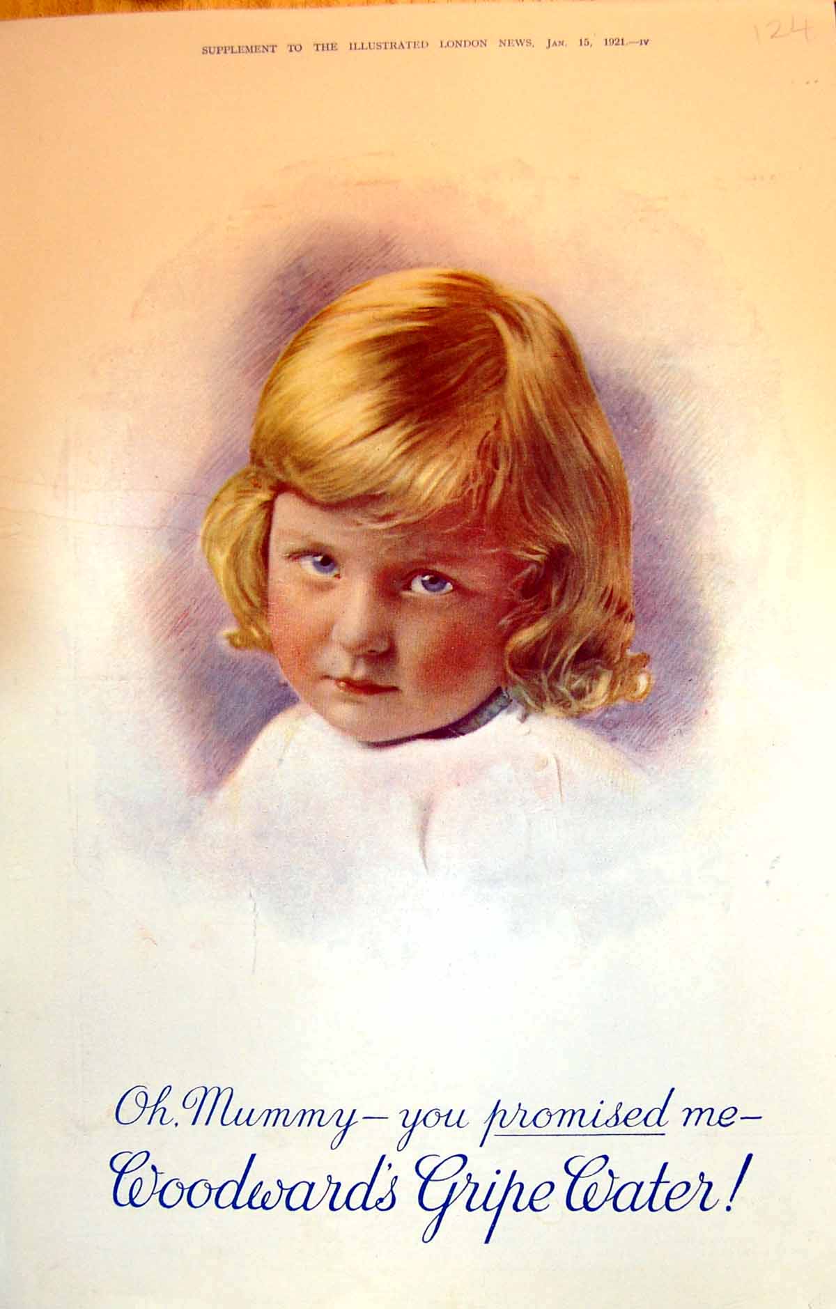 Old Print Oh Mummy You Promised Me Woodwards Gripe Water Young Girl 1921 20th