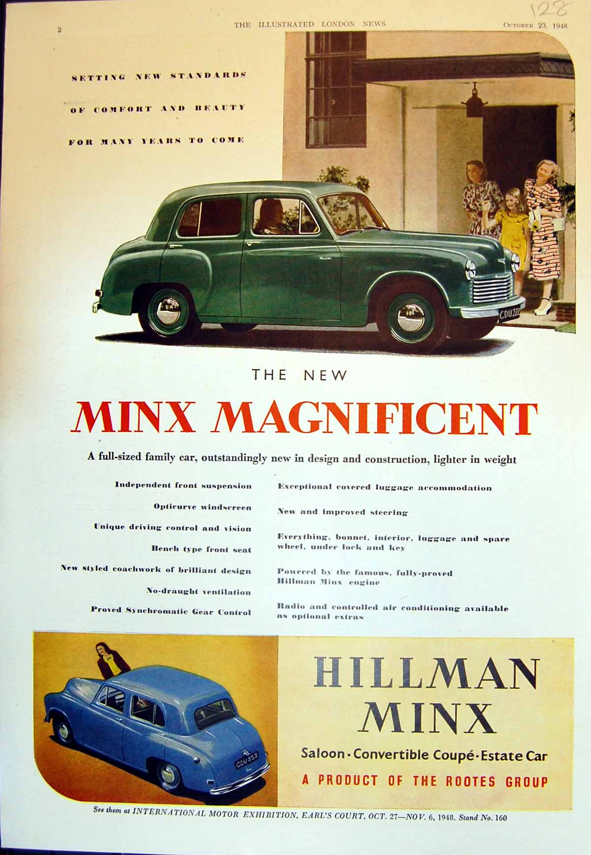 Antique Print New Minx Magnificent Hillman Minx New Standards Comfort 1948 20th
