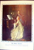 Antique Old Print Music Lesson Painting Jean Carolus Young Woman Piano 1936