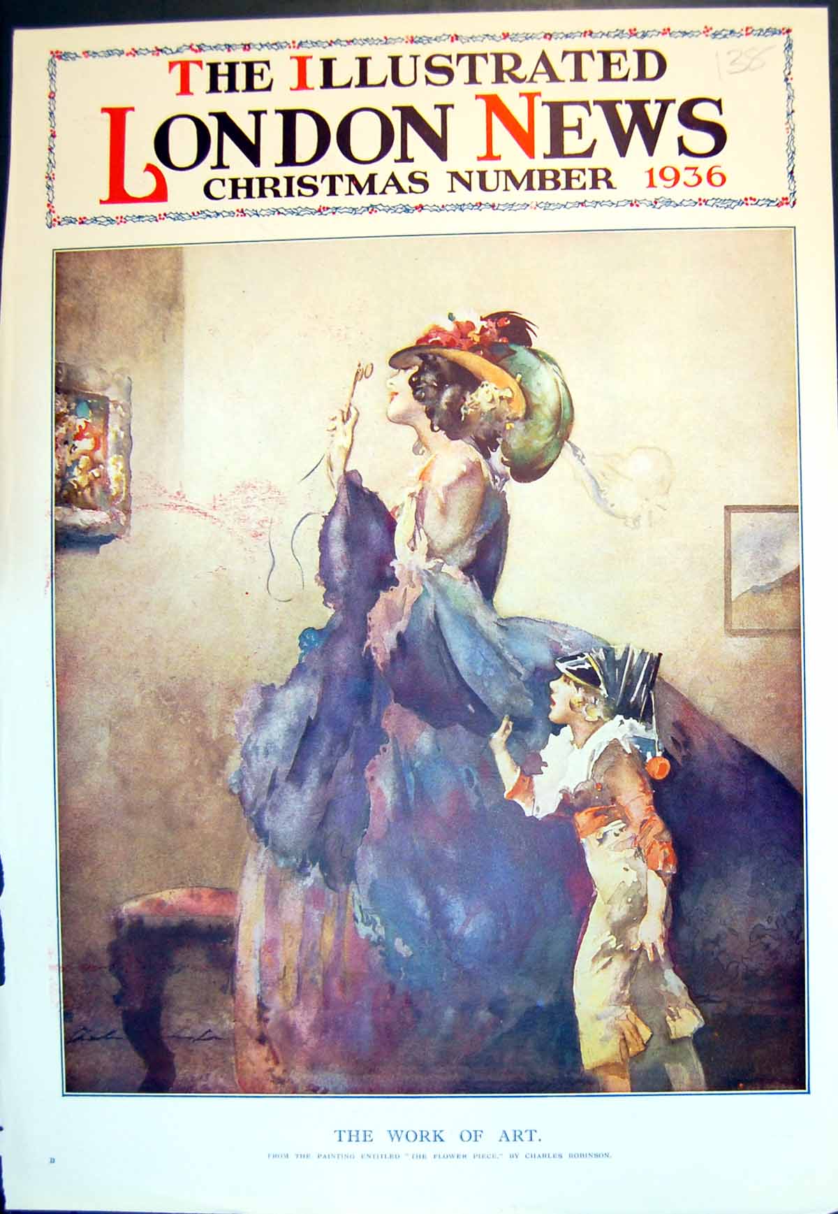 Old Work Art Painting Flower Piece Charles Robinson Woman Child 1936 20th
