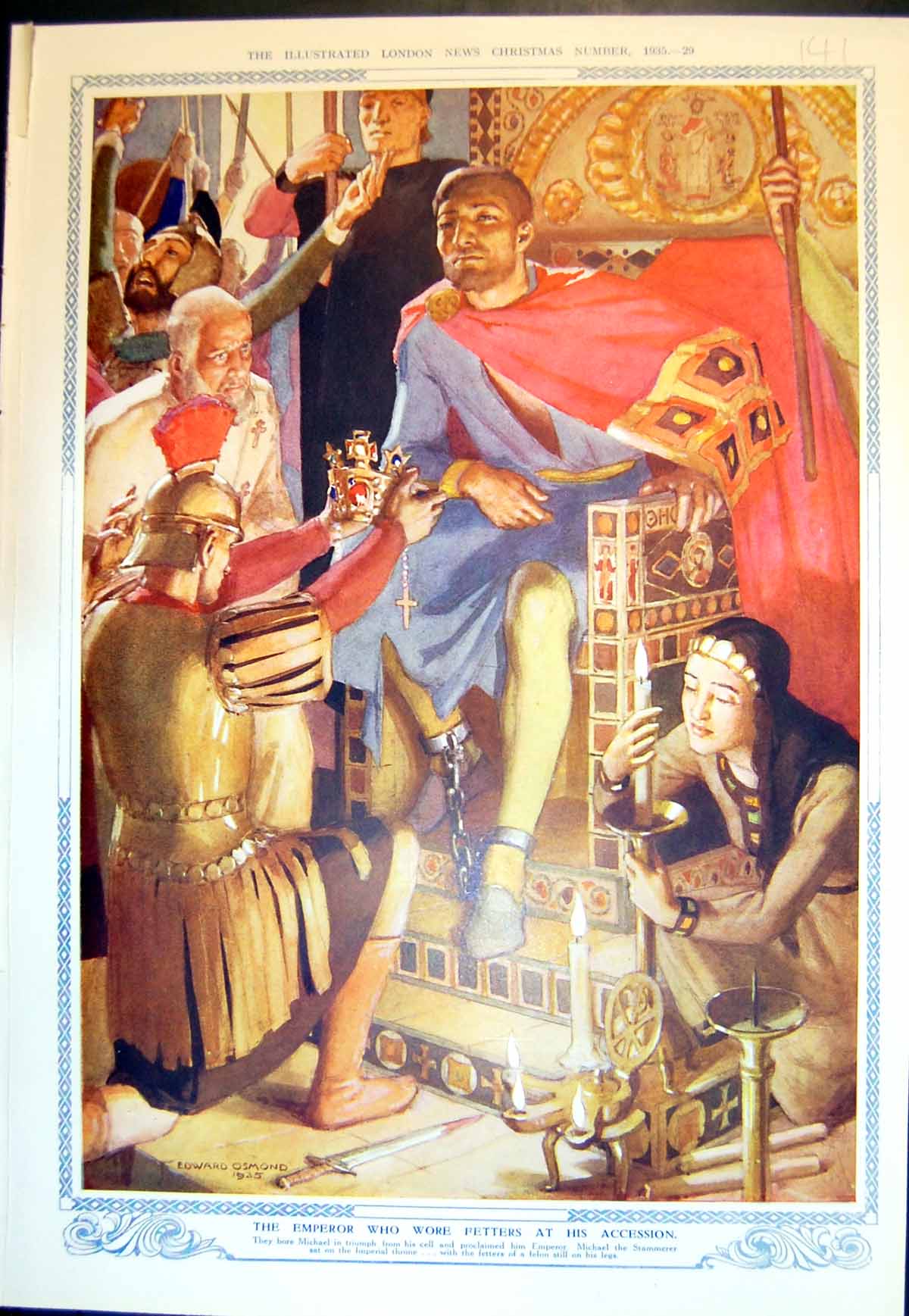 Antique Old Print Emperor Michael Stammerer Wore Fetters At Accession 1935 20th