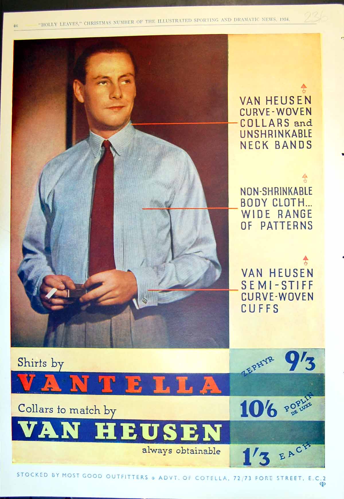 Antique Old Print Shirts Vantella Collars Van Heusen Harmonies W Luker 1934