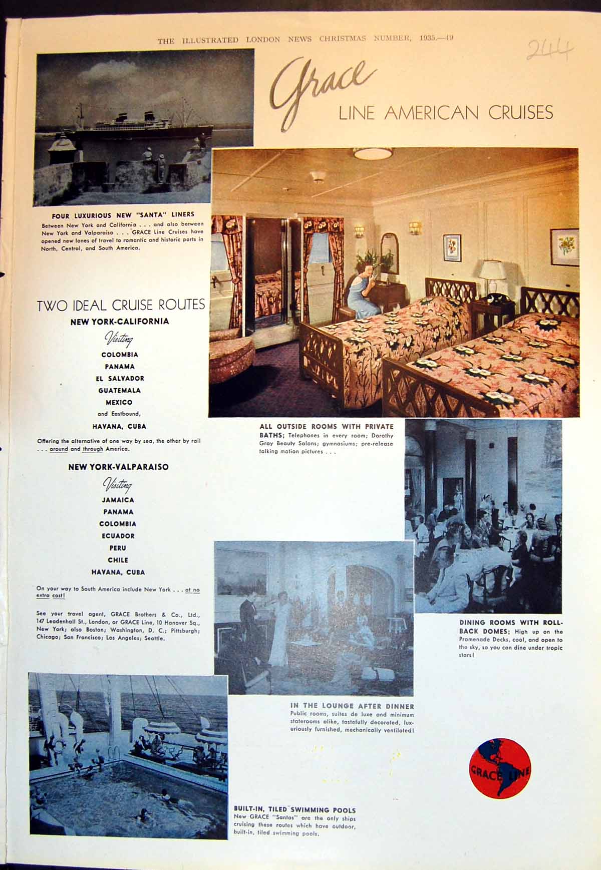 Antique Old Print Grace Line American Cruises Falstaff Goodly Portly Man 1935