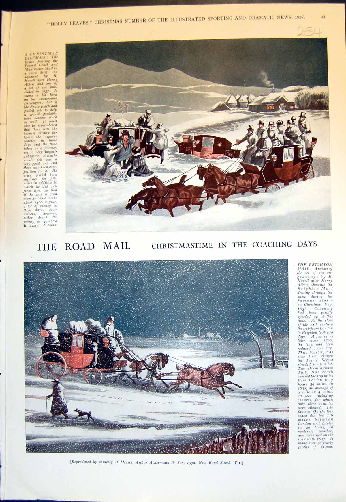 Old Print Road Mail Christmastime Coaching Days Famous Women History 1937 20th