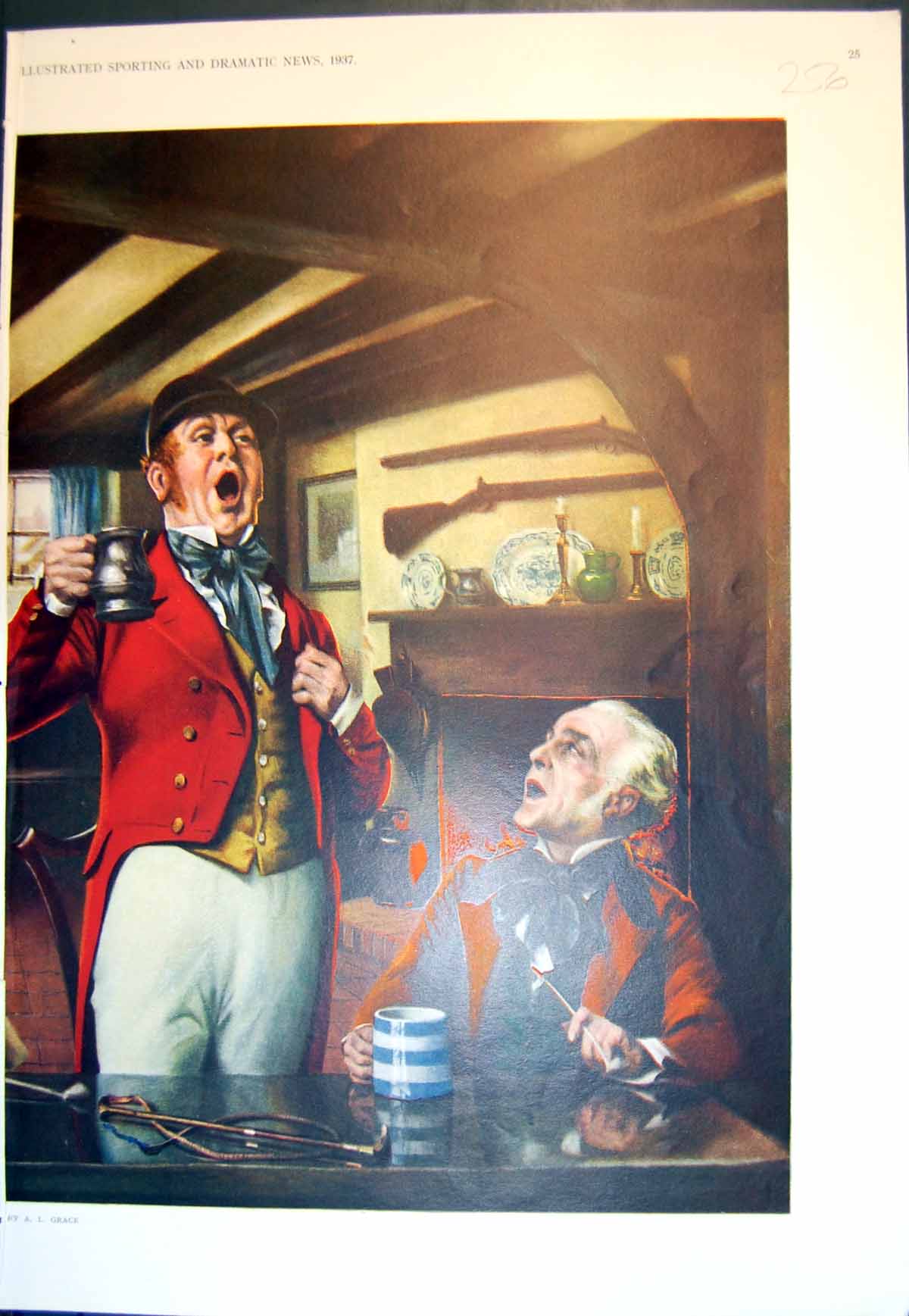 Old Print Horse Rider Drinking Squire Ben Marshall Long Lost Picture 1937 20th