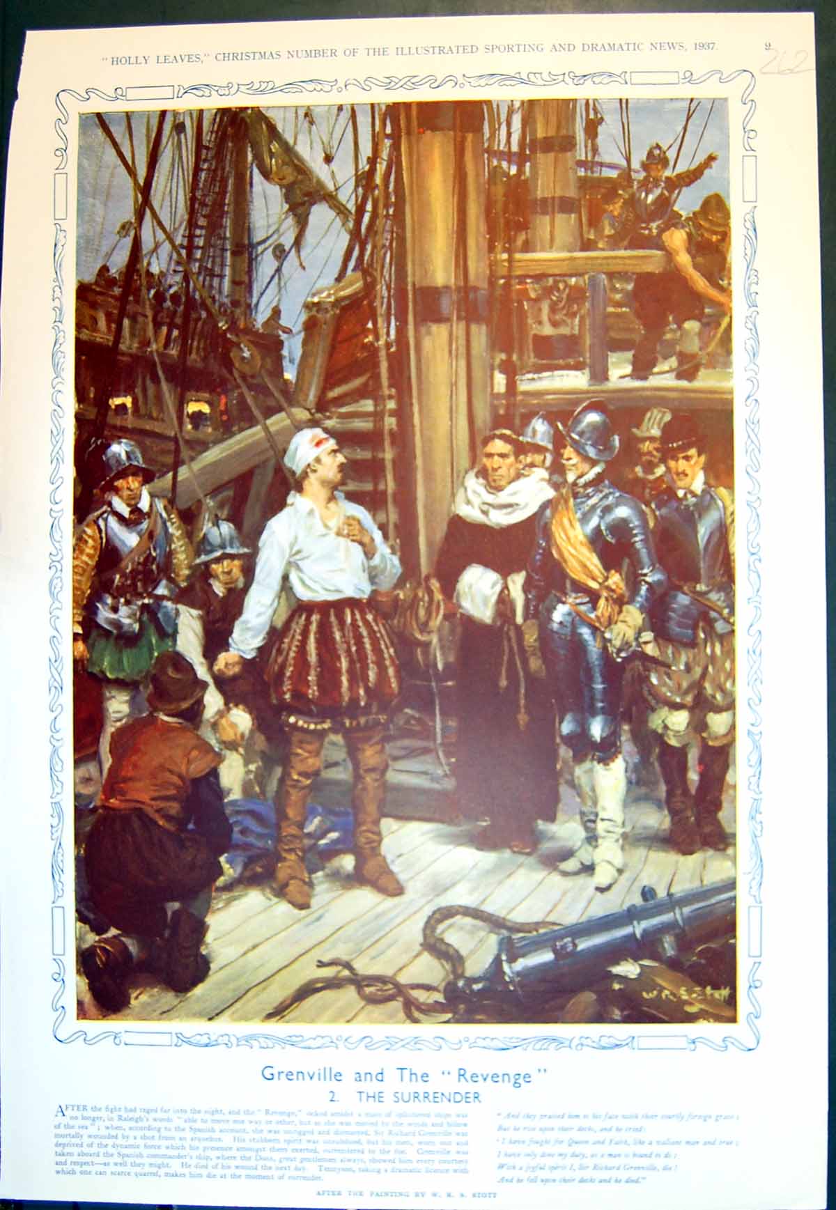 Antique Print Grenville Revenge Surrender W Stott House Cards G Oneill 1937