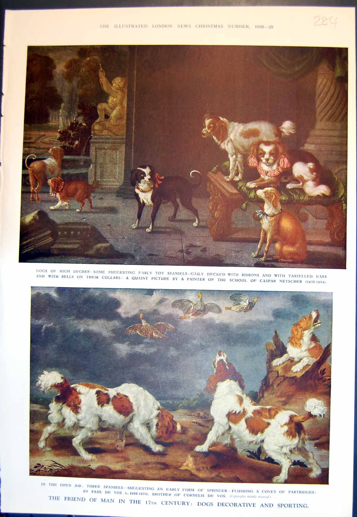Old Dogs Decorative Sporting Spaniels Nativity Christ Greetings 1938 20th