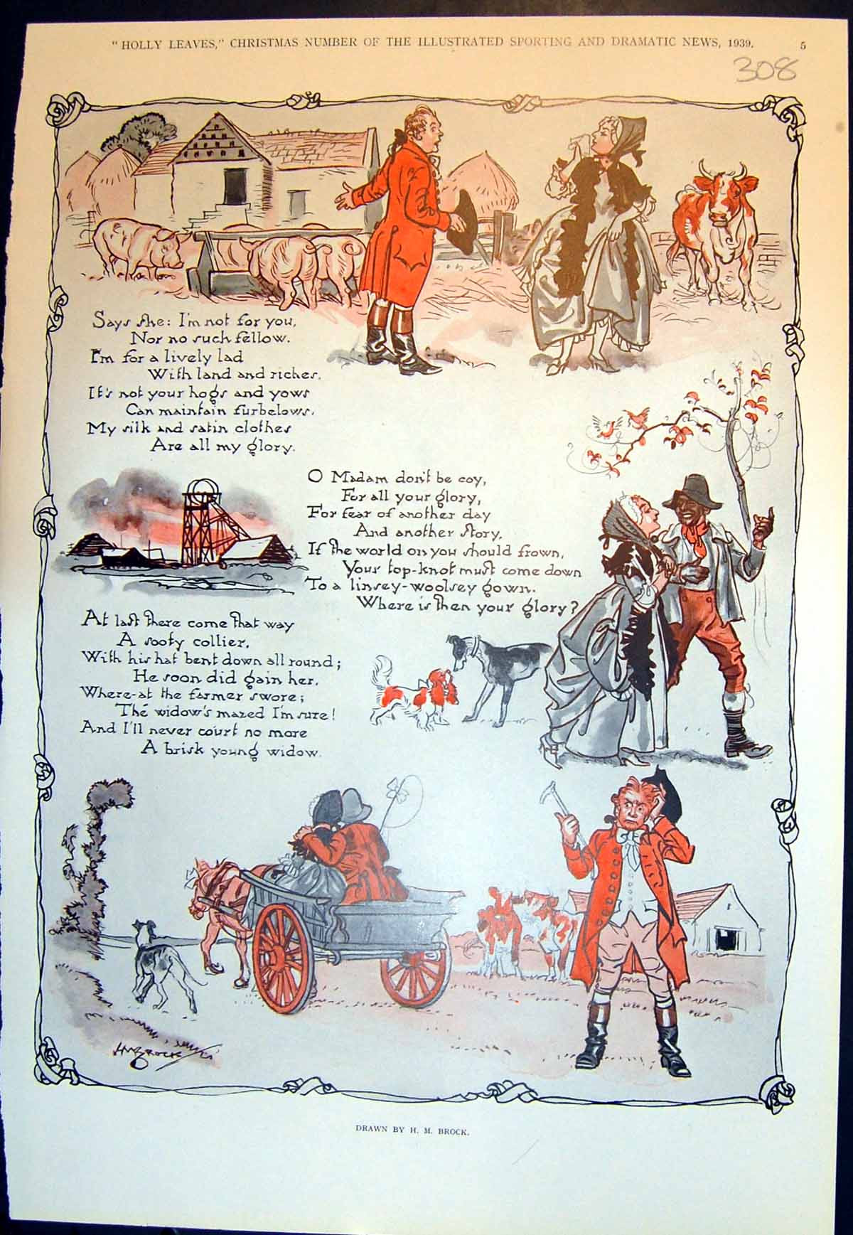 Antique Print Brisk Young Widow Brock Tall Story F Dickinson Sketches 1939 20th
