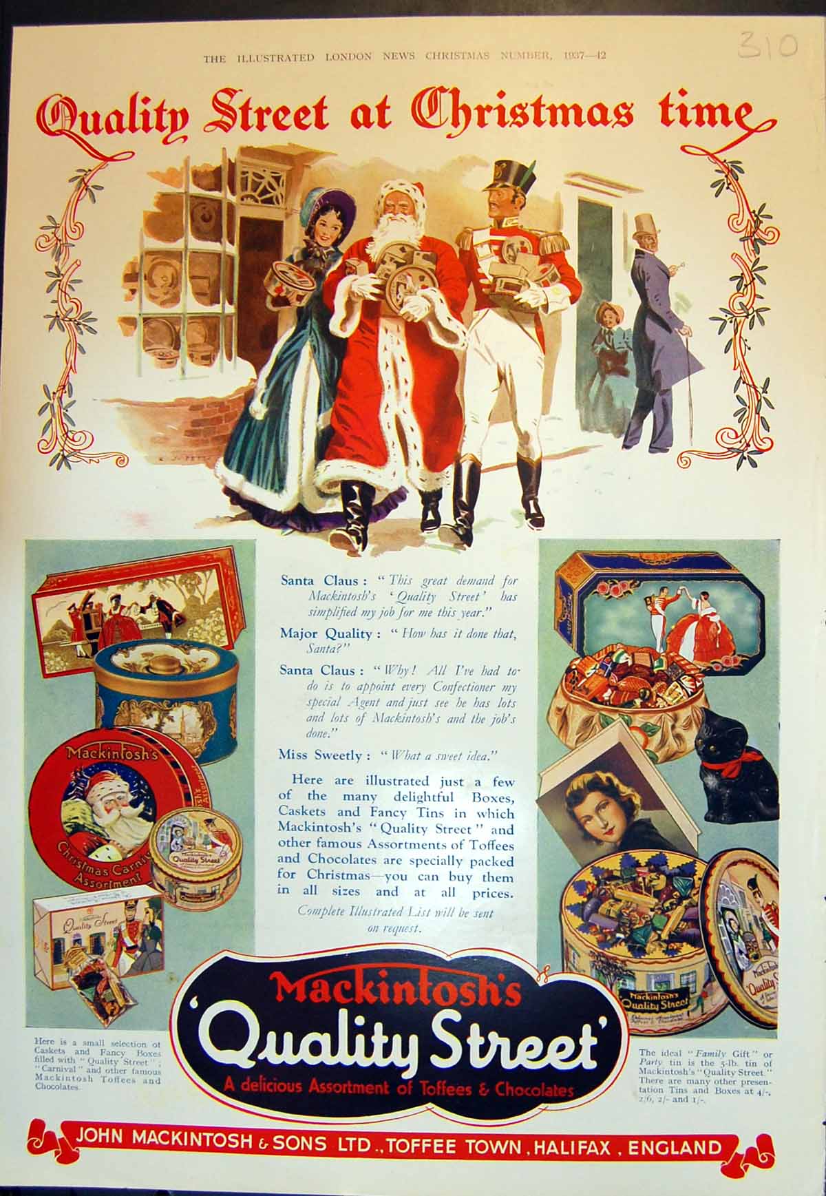 Antique Print Mackintishs Quality Street Christmas Grace Line Cruising 1937