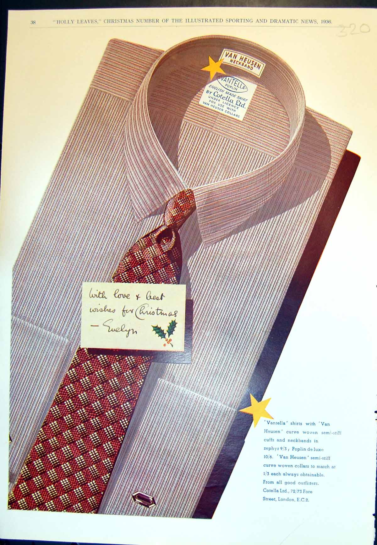 Old Print Vantella Shirts Van Heusen Neckbands Faire Happy Milk Mayd 1936 20th