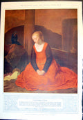 Antique Old Print Magdalen Contemplation Foot Cross Ballad Bygone Ladies 1936