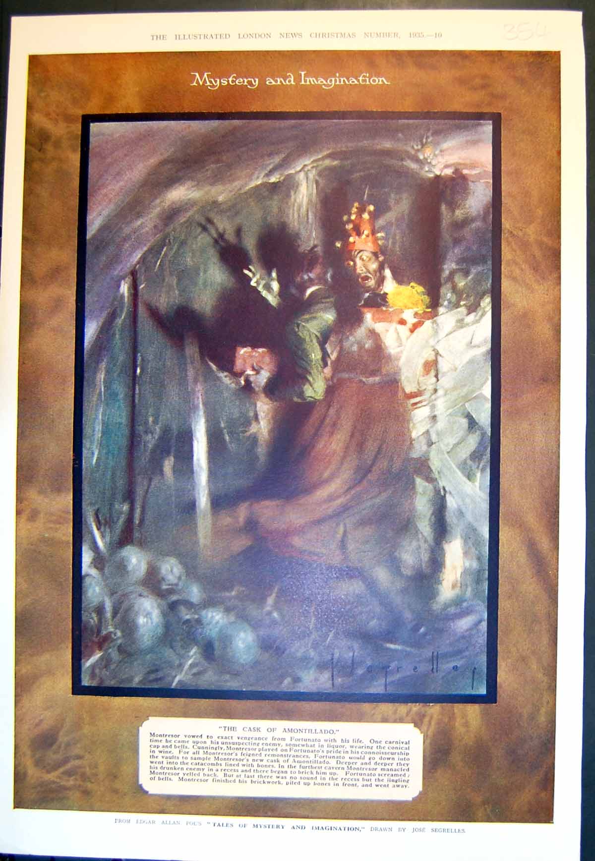 Old Print Mystery Imagination Cask Amontillado Berenice Edgar Allan 1935 20th