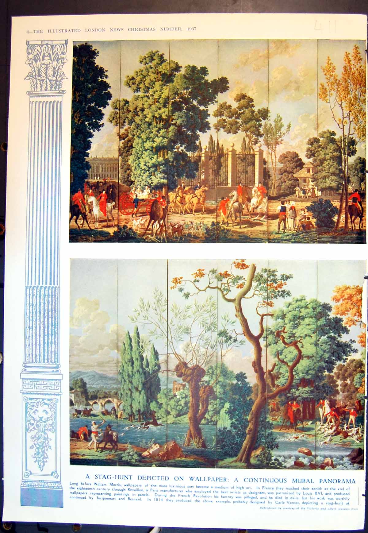 Old Pictures Wallpaper Mural Stag Hunt Chasse De Compiegne 1937Pag 20th