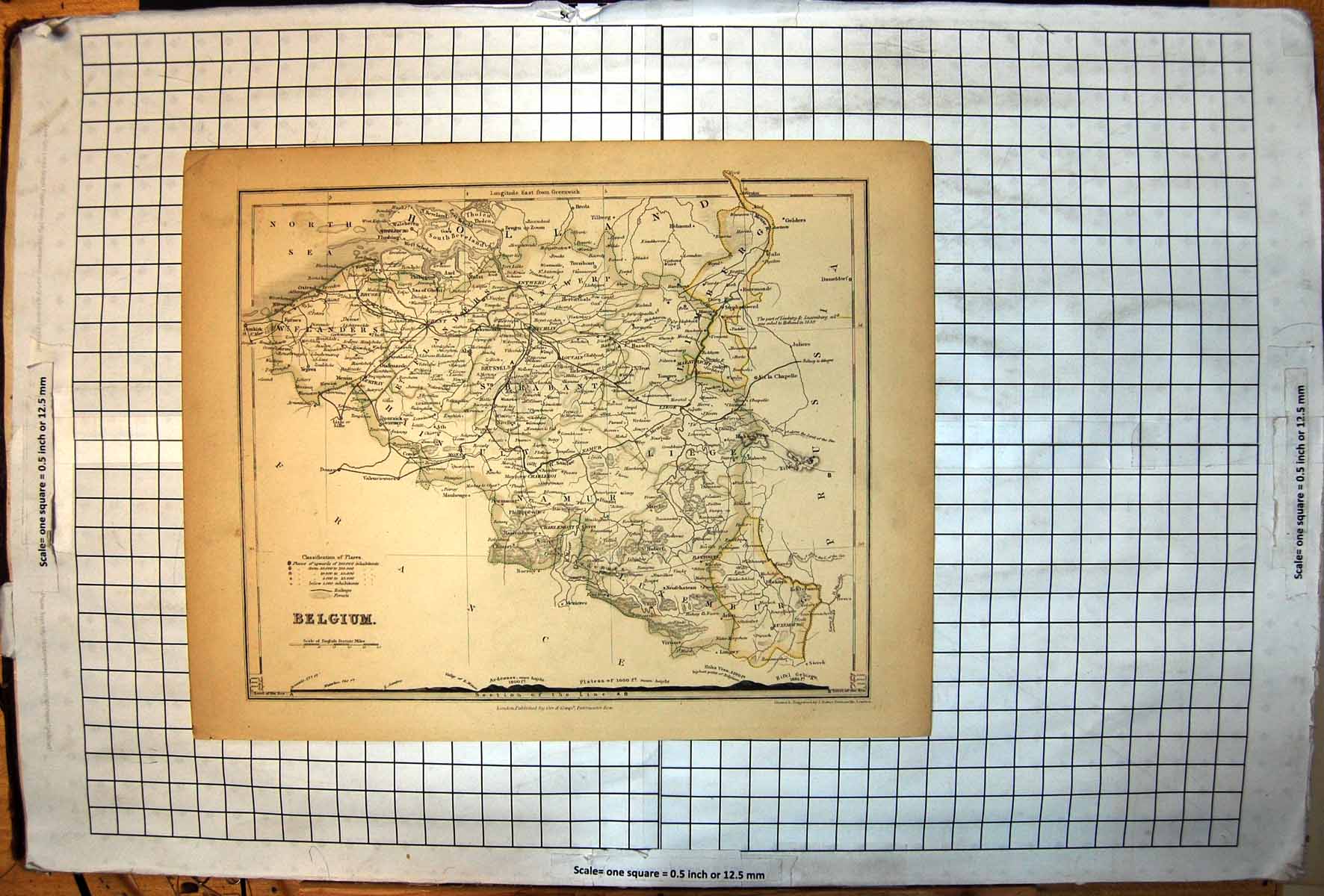 Old Print Map Belgium Wt. Flanders Antwerp Brussels Sth. Brabant Section