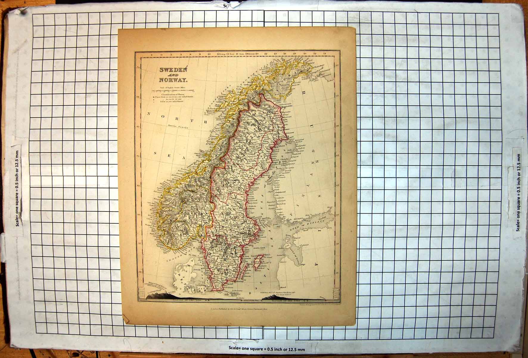 Antique Old Print Sweden And Norway Cronberg Kopparberg Frooerne Isles Map
