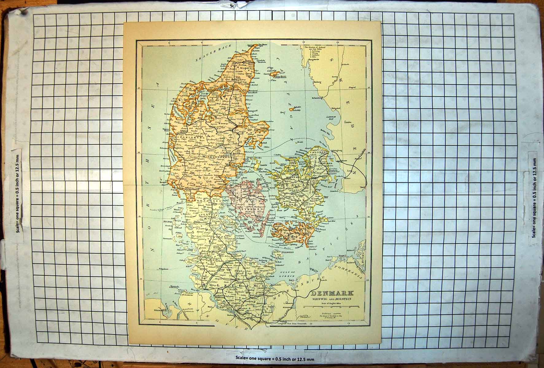 Antique Old Print Denmark Sleswig And Holstein Map Hadersleben Funen Holbeks