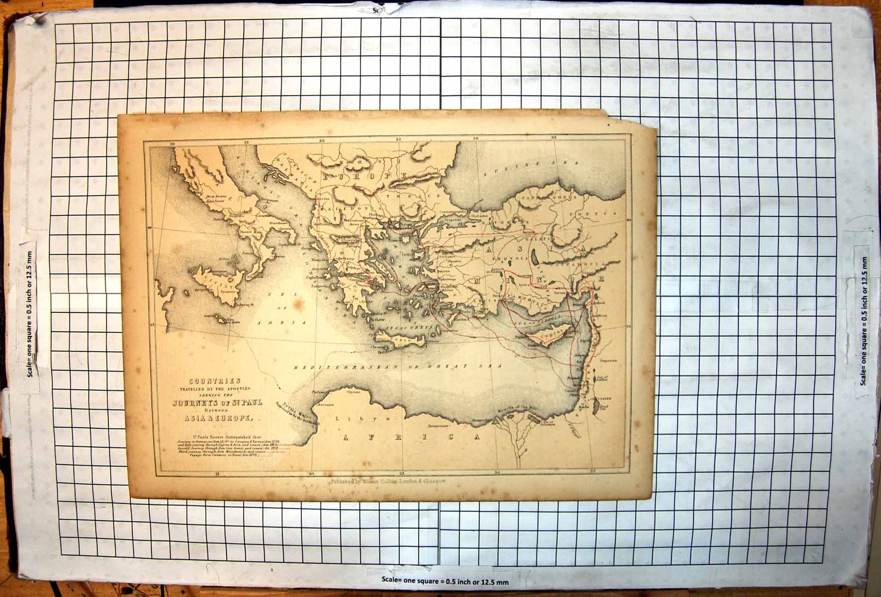 Old Antique Print Countries Travelled By The Apostles St Paul Asia Europe