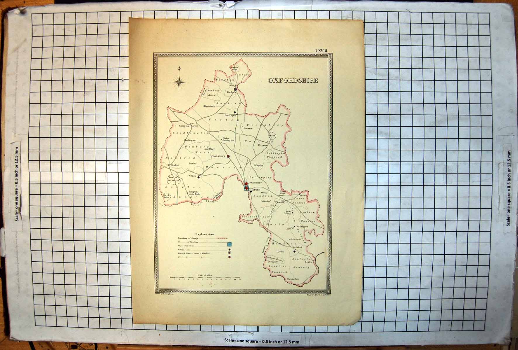 Antique Print County Oxfordshire Map Oxford University Nettlebed Woodstock