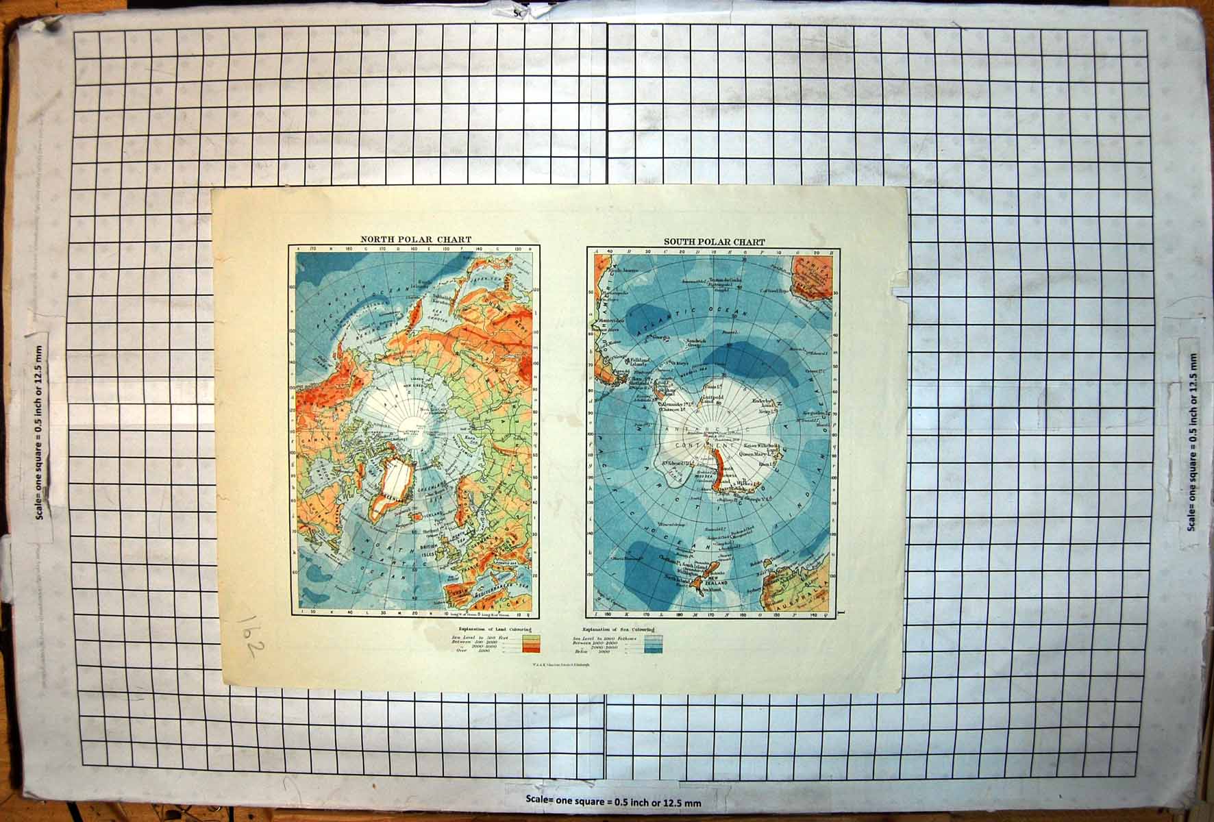 Old Print North South Polar Chart World Mercator British Possessions Red