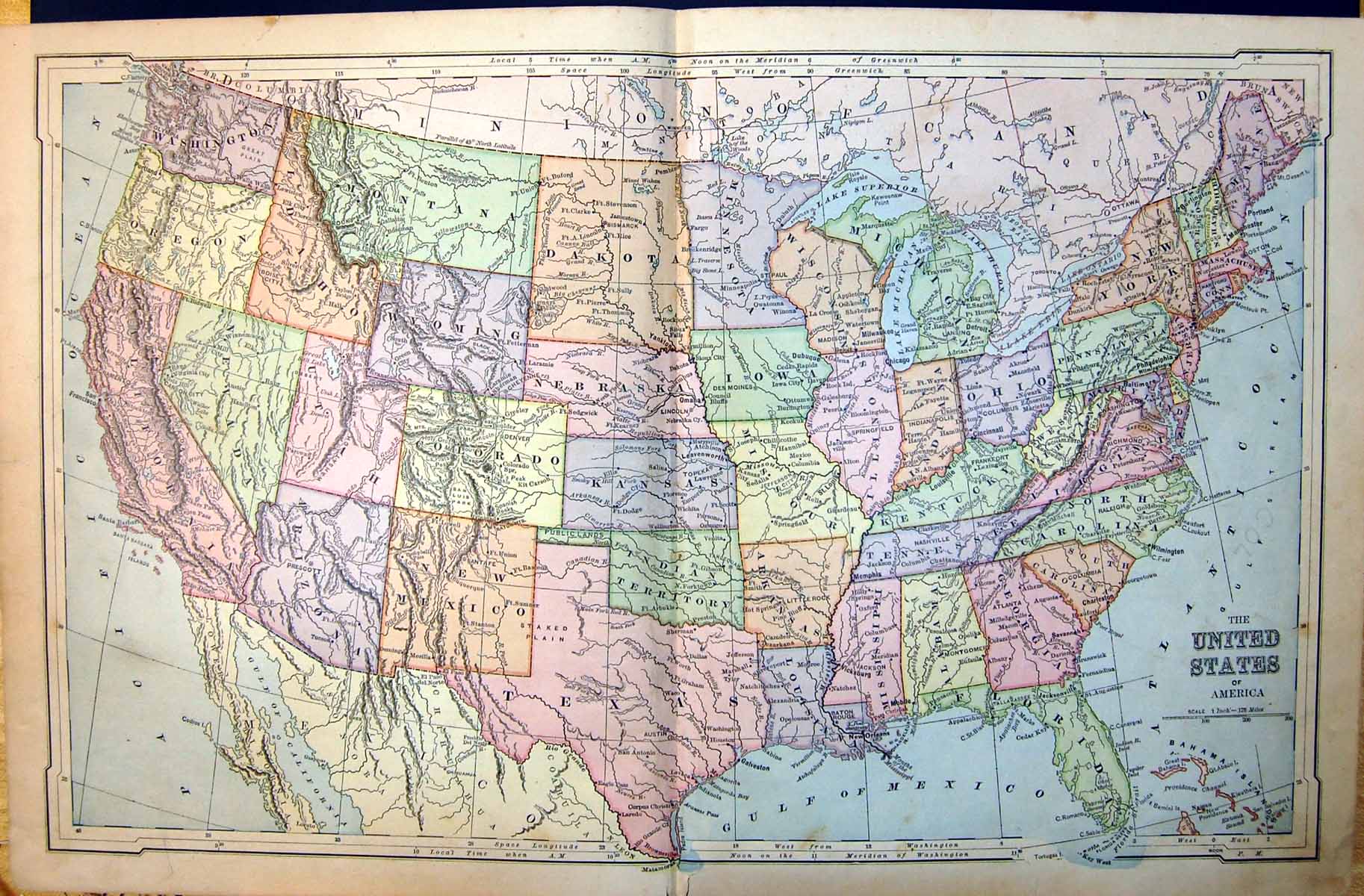 Antique Old Print The United States America Dakota Nebraska Ohio Tennessee