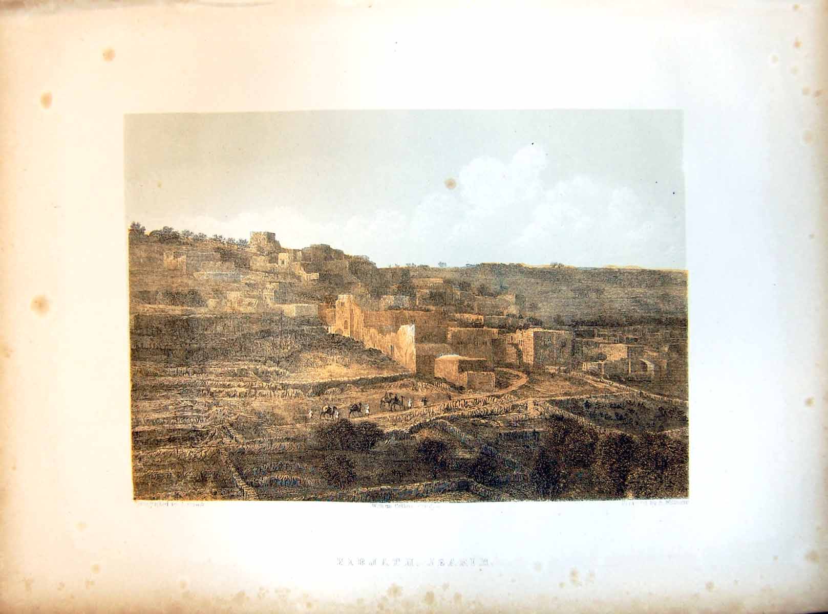Antique Old Print Kirjath Jearim Engraved A Willmore Buildings Fields Camels