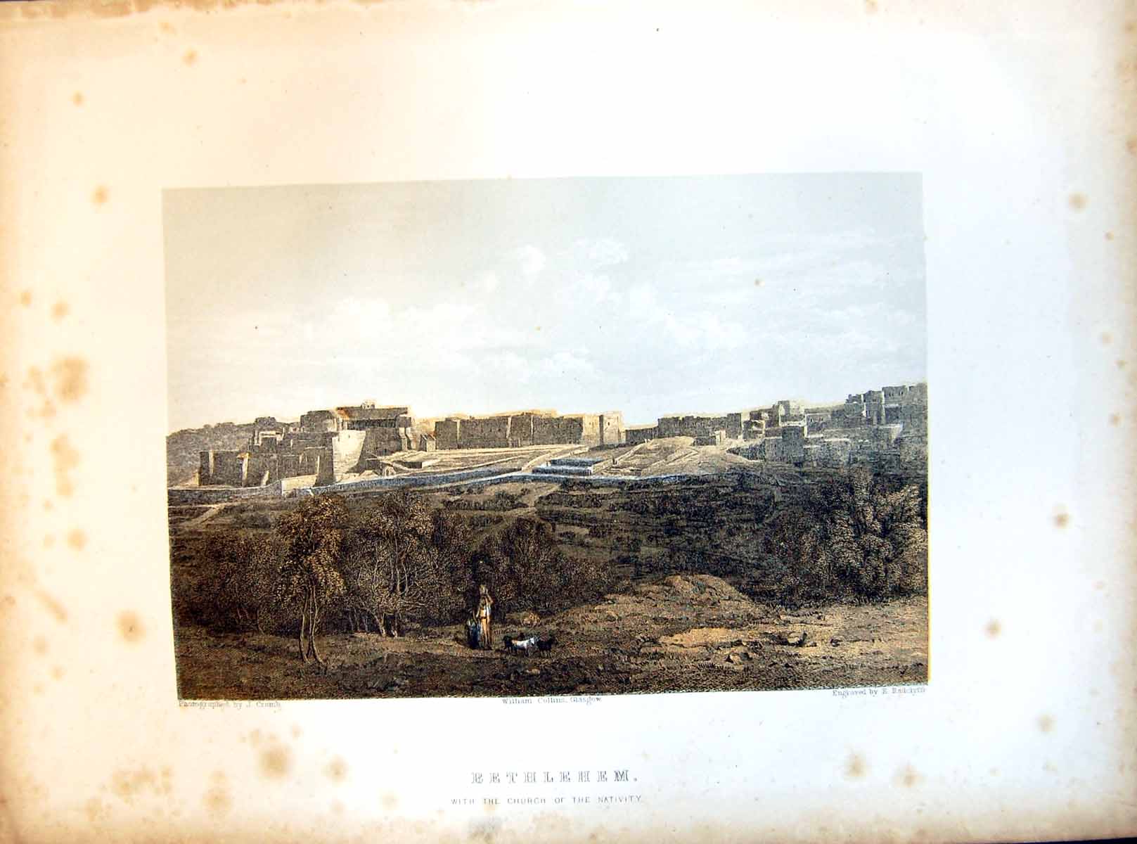 Antique Print Bethlehem With Church Nativity Engraved E Radclyffe Hillside