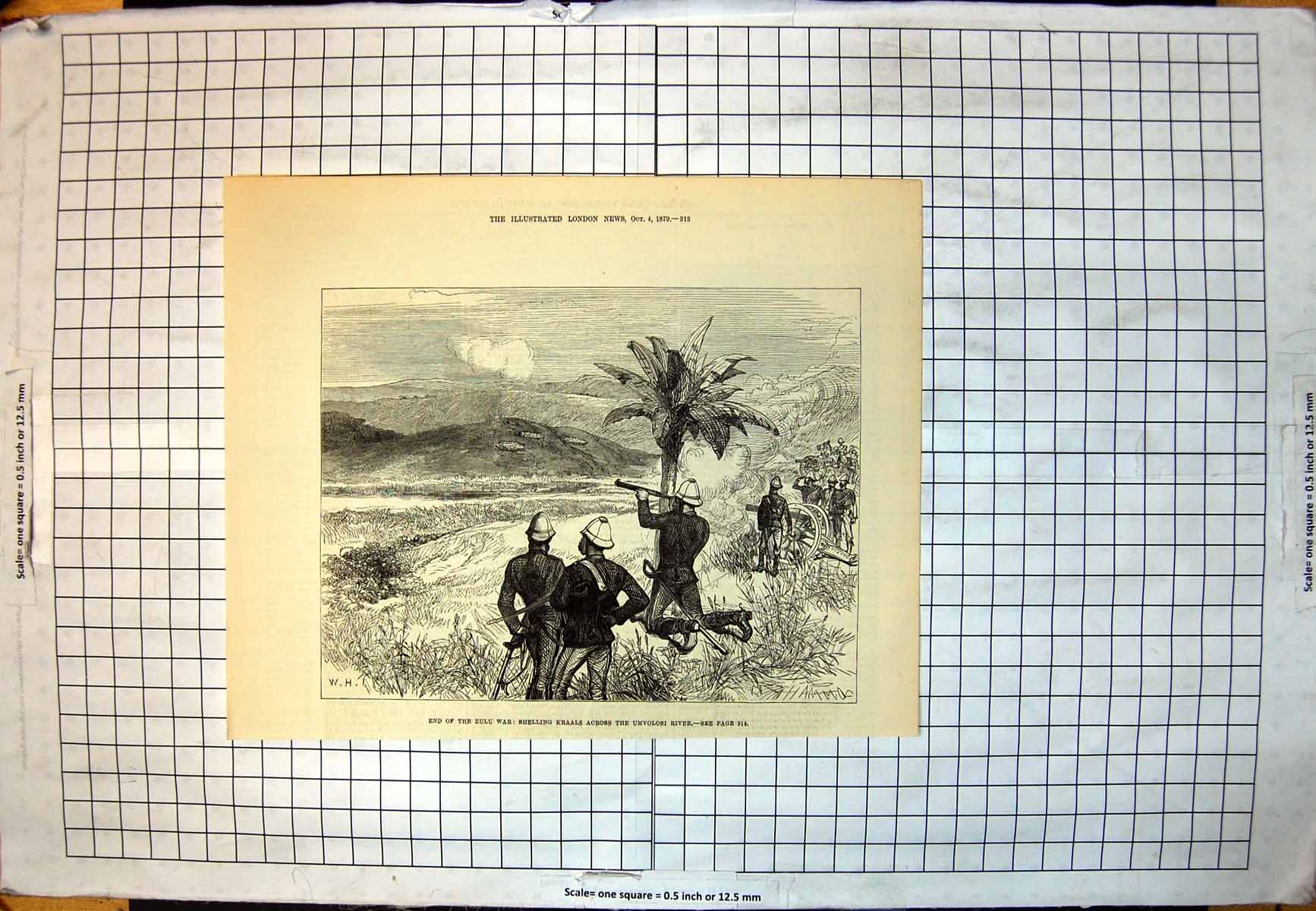 Old Antique Print End Zulu War Shelling Kraals Across Umvolosi River 1879 19th