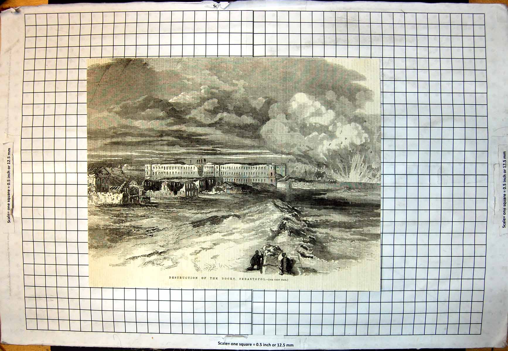 Old Antique Print Destruction Docks Sebastopol Exploding Shells Sea 1856 19th
