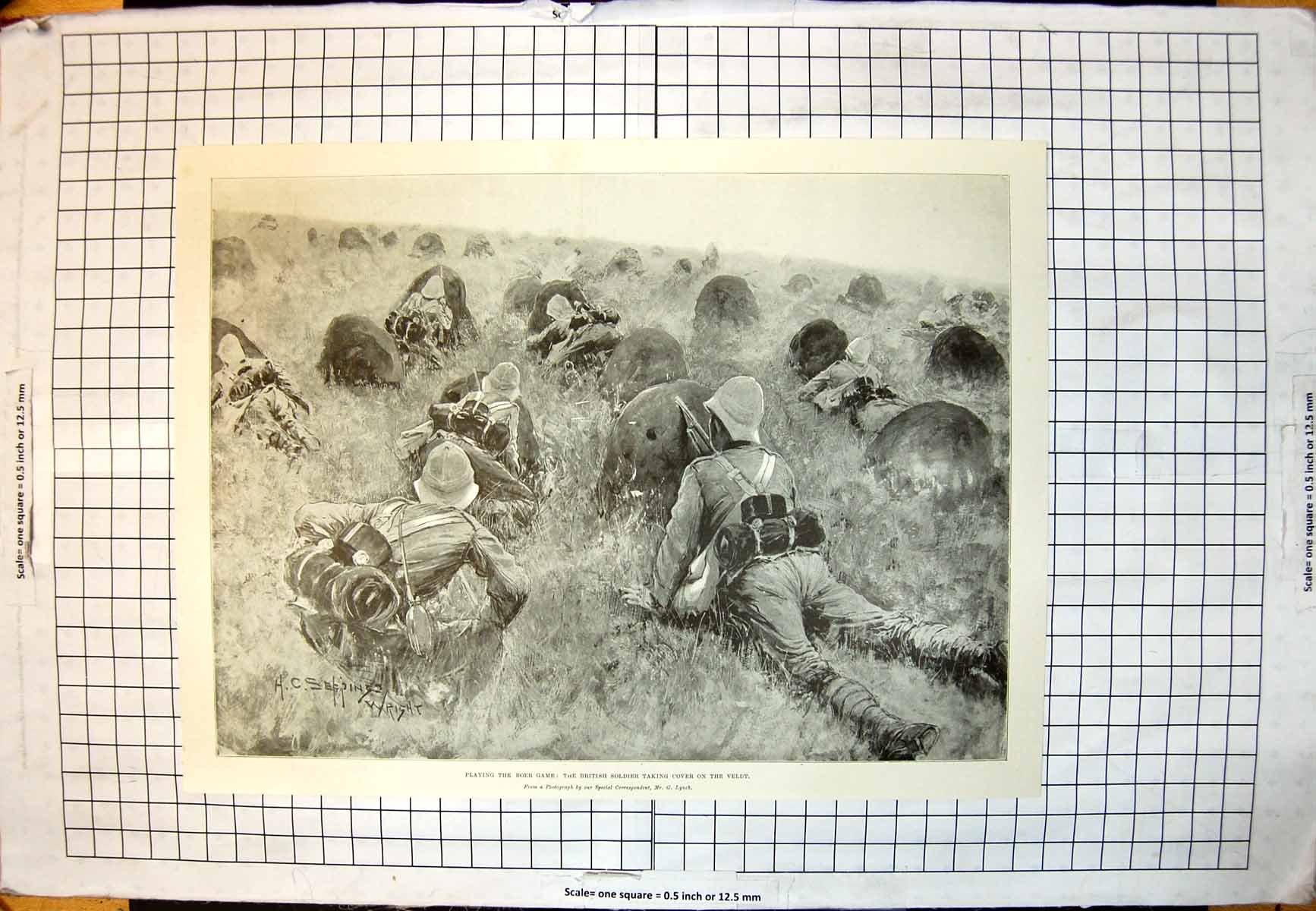 Antique Old Print Playing Boer Game British Sier Taking Cover Veldt G Lynch