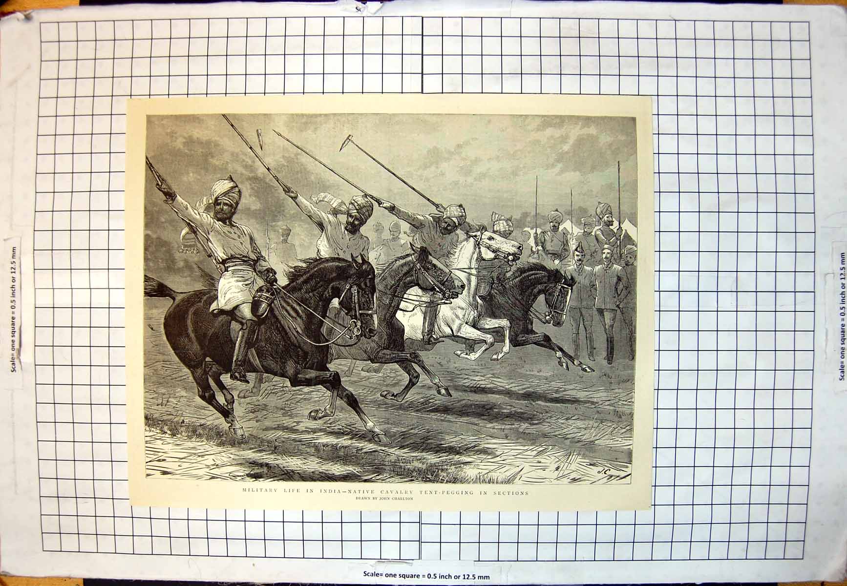 Antique Print Military Life India Native Cavalry Tent Pegging Sections 1890