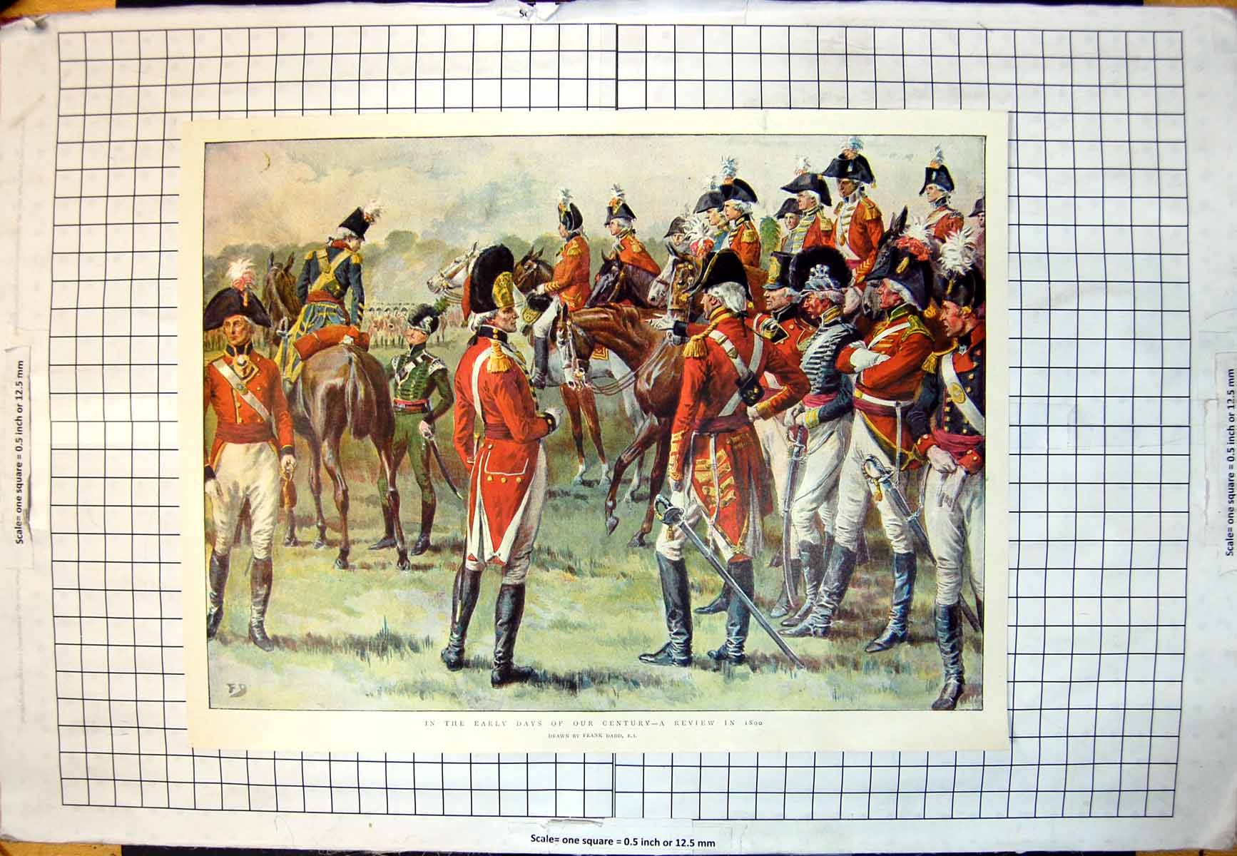Antique Old Print Early Days Our Century Review 1800 Siers Horseback F Dadd