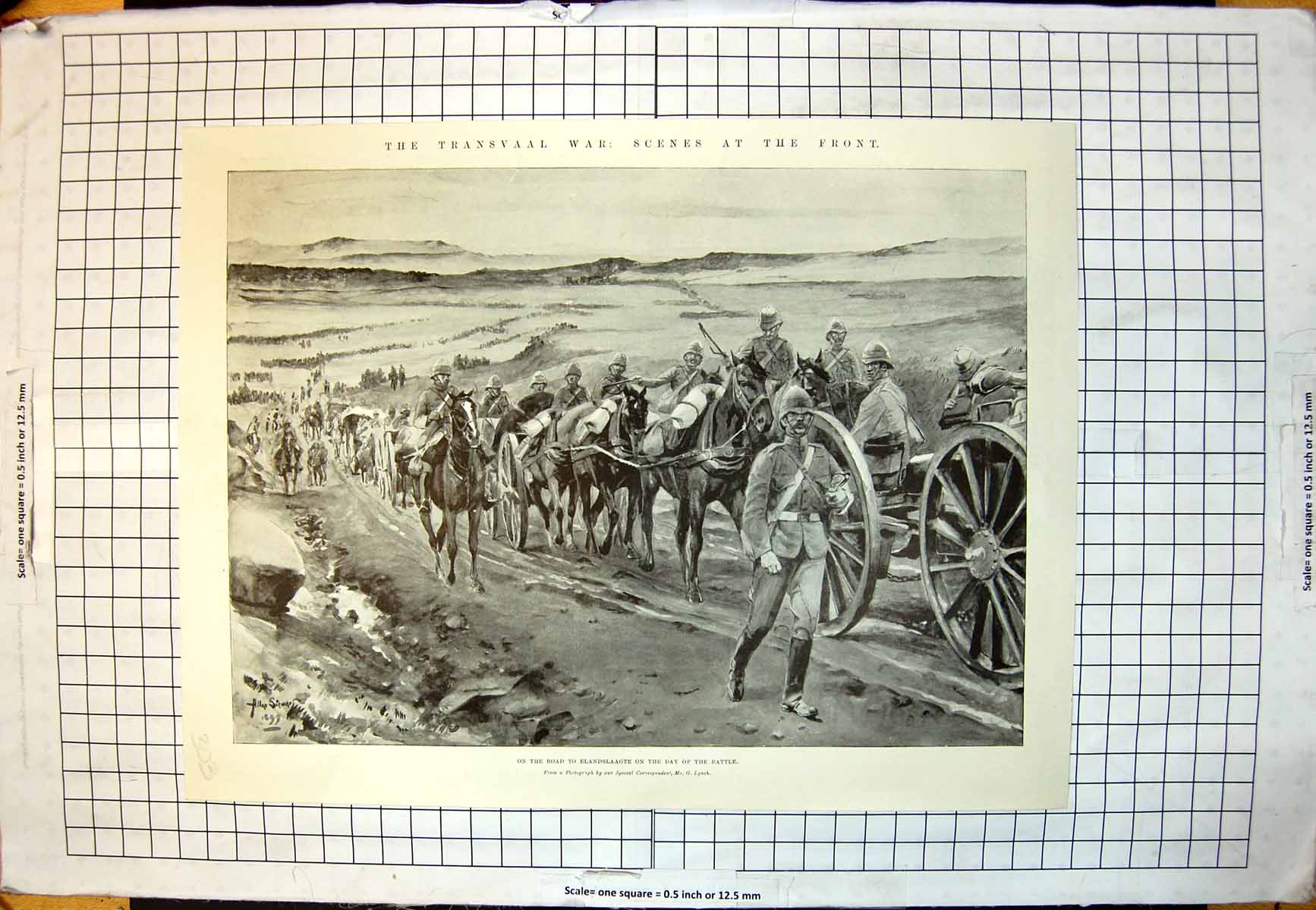 Old Print Transvaal War Road Elandslaagte Mountain Battery Ladysmith 1899 19th