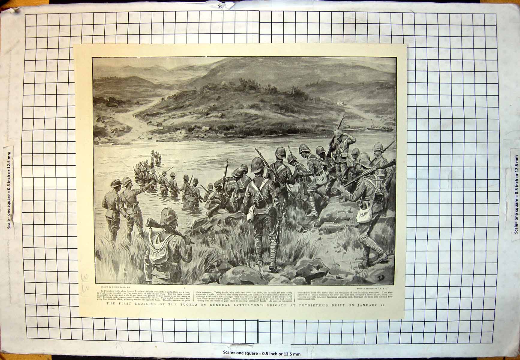 Antique Print Crossing Tugela Gen Lytteltons Brigade Last Niger Government