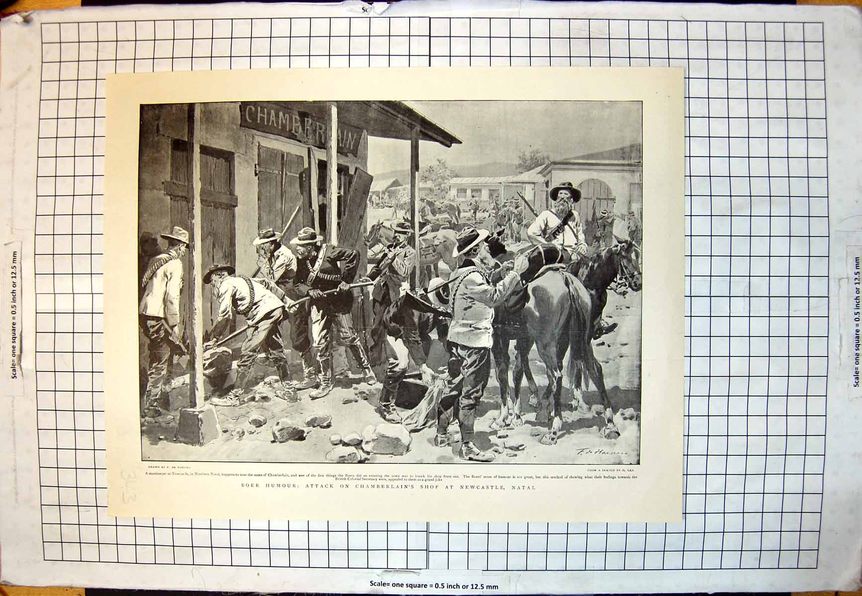 Old Print Attack Chamberlains Shop Natal Battle Modder River Graves 1900 20th