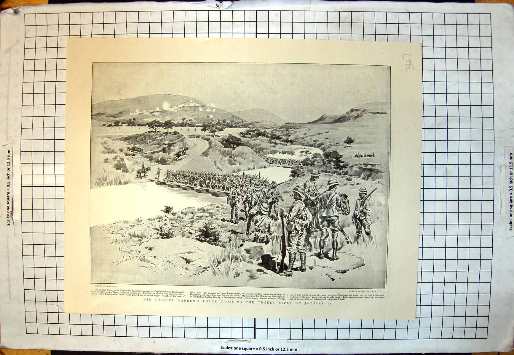 Old Print Chas Warrens Force Tugela River 11Th Brigade Little Bushman River1900