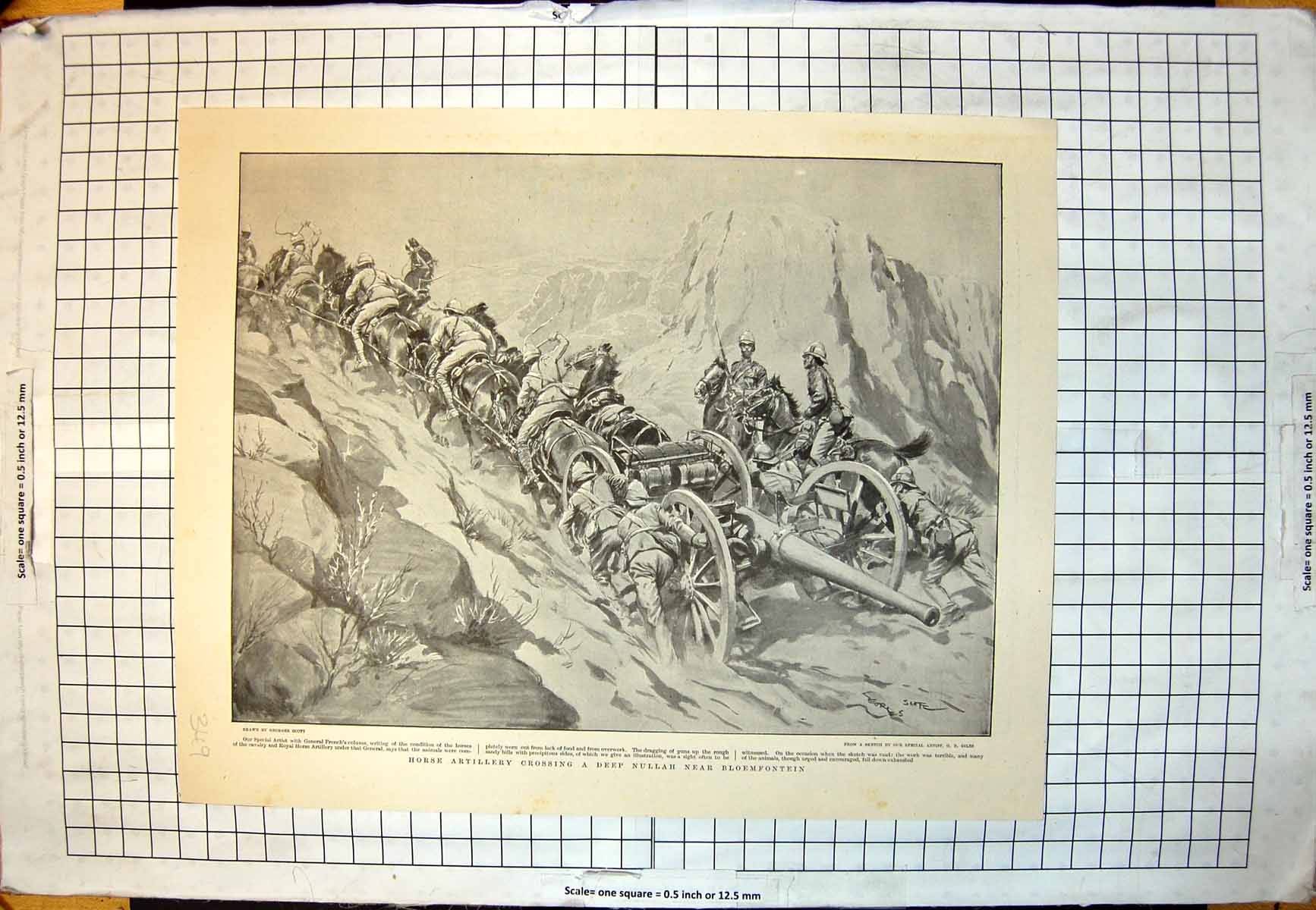 Antique Print Horse Artillery Nullah Bloemfontein Mounted Troops Gen French