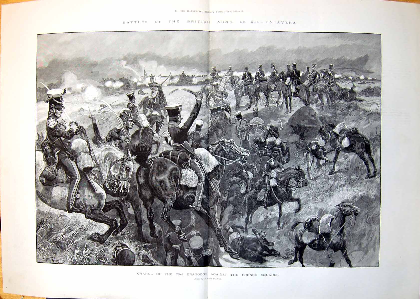Old Charge Dragoons French Squares Battle Talavera R C Woodville 1895 19th