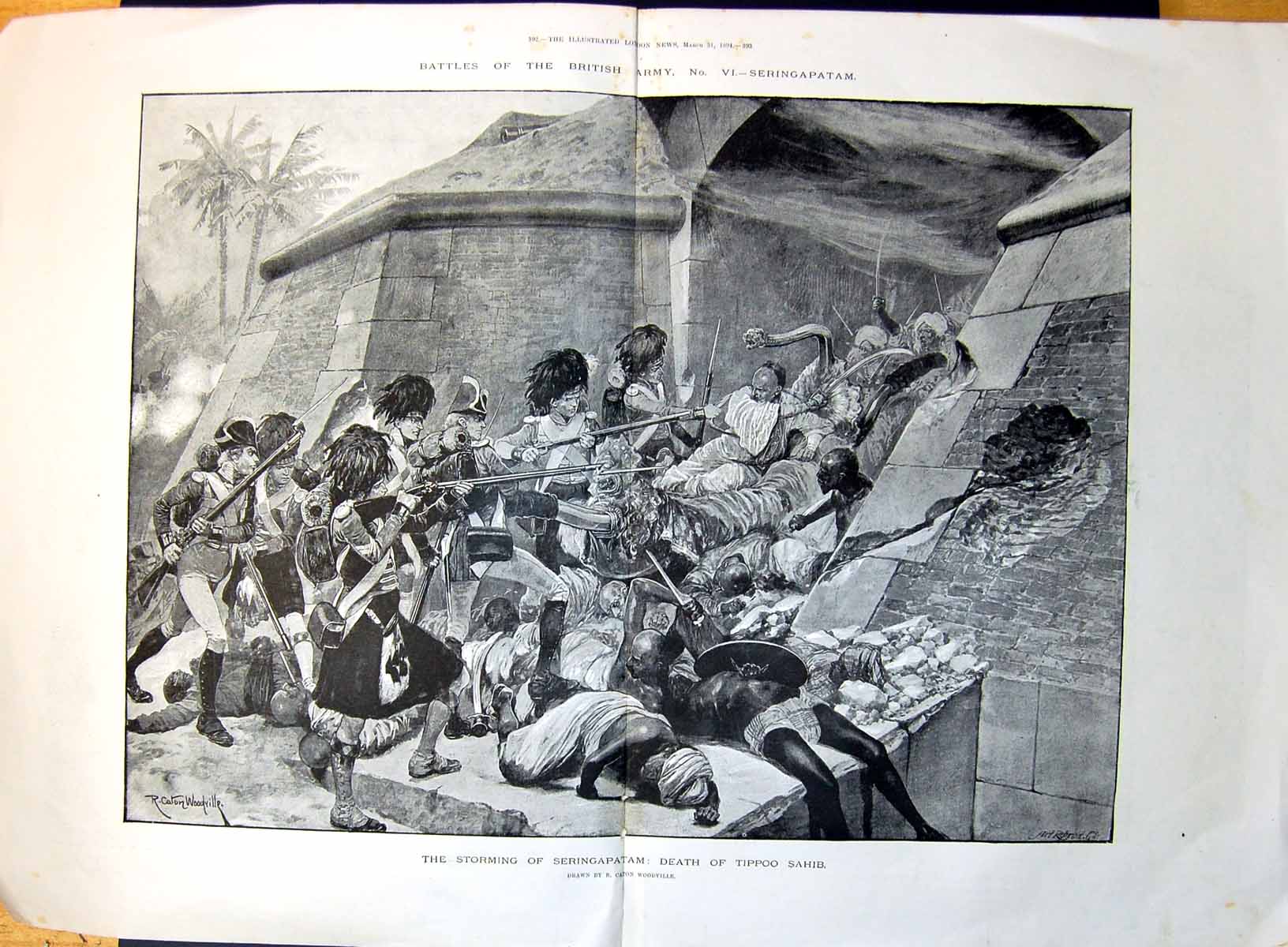 Old Battle Storming Seringapatam Death Tippo Sahib R C Woodville 1894 19th