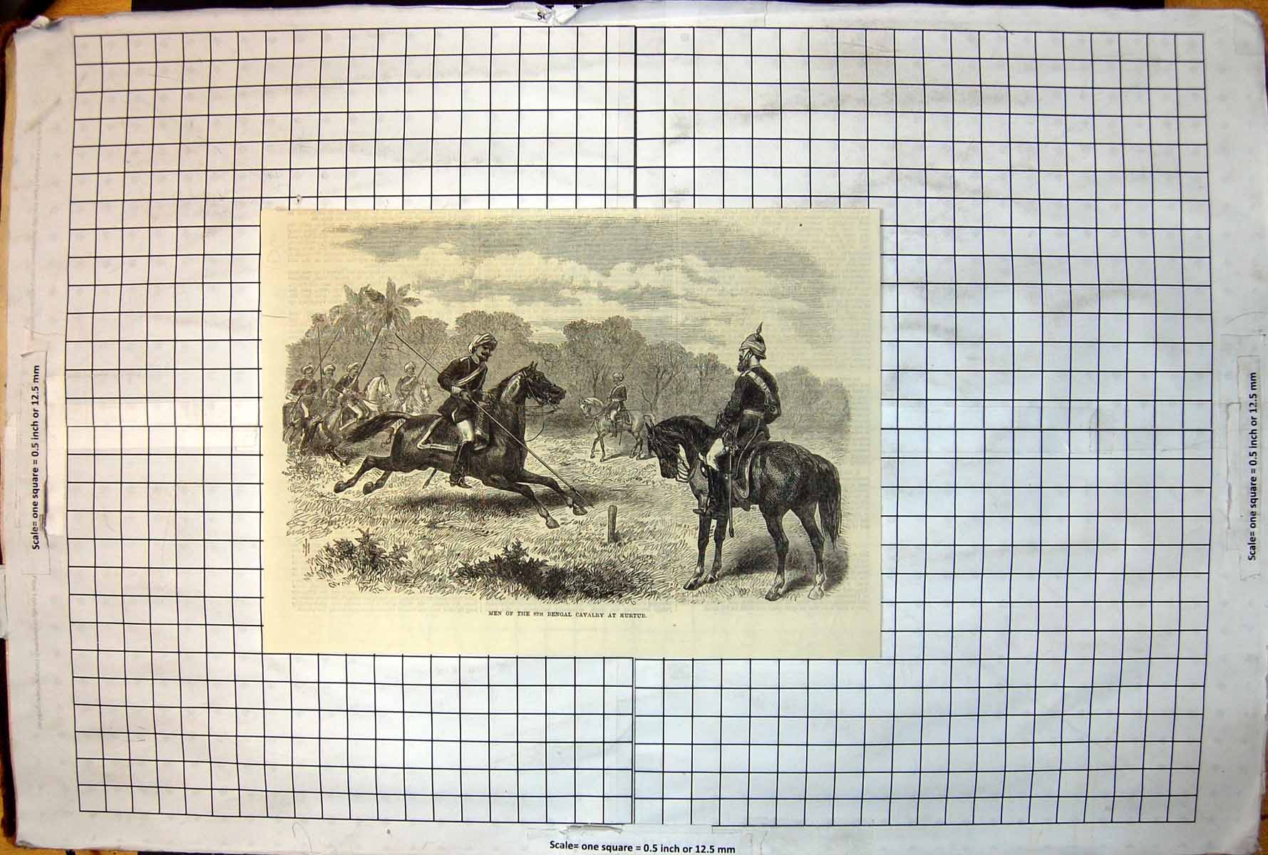 Antique Print Men 8Th Bengal Cavalry Kurtub Horseback Lances Turbans Palms